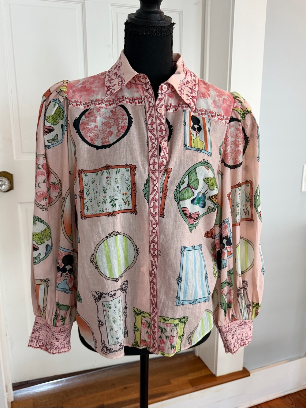 Alice + Olivia Pink Printed Frame-Detail Blouse Jacket - Picture 7 of 8